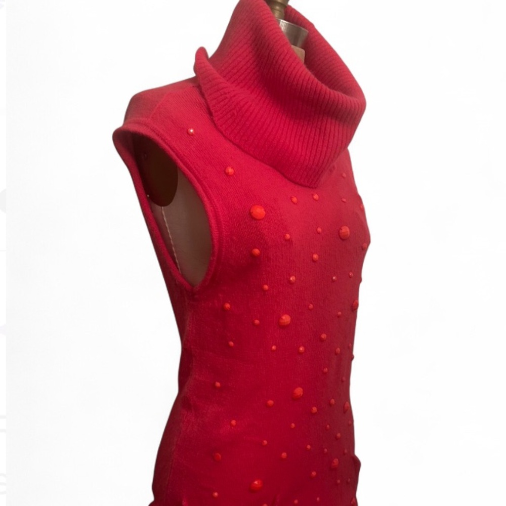 Vintage Chanel coral cashmere Cowl Neck Sweater dress stone embellishments - Picture 8 of 10